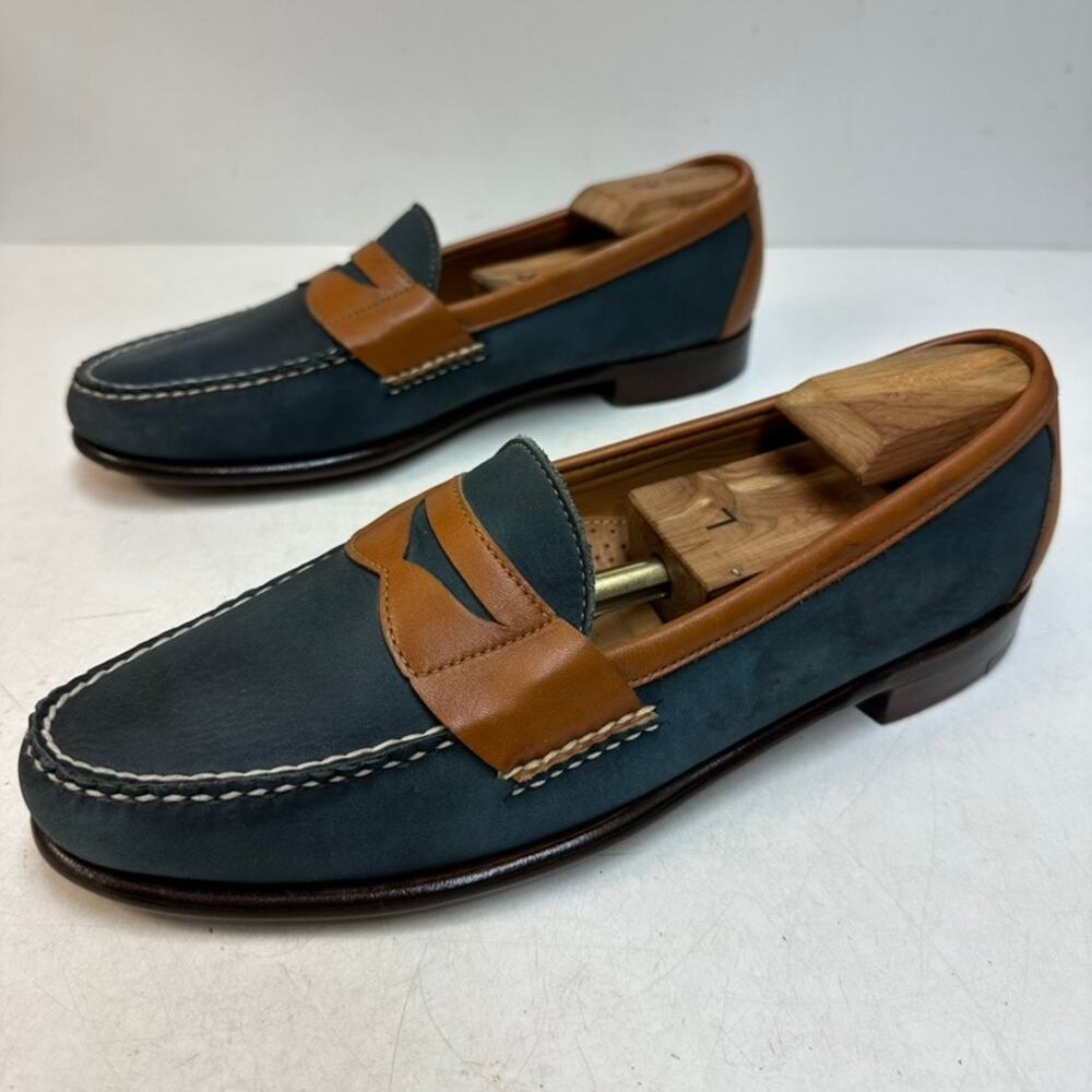 VERY GOOD Rancourt x FootJoy Nubuck Penny Loafer Blue Green Made USA 12 C - Picture 6 of 13